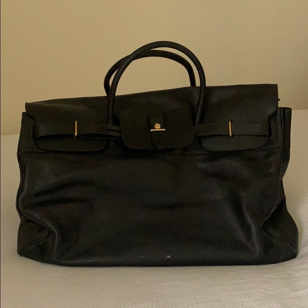 Escada Black Leather Oversized Tote Weekend Bag